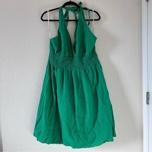 Dori Women Halter Neck Dress 4XL Green Cotton Smock Stretch Lined Swing A-line